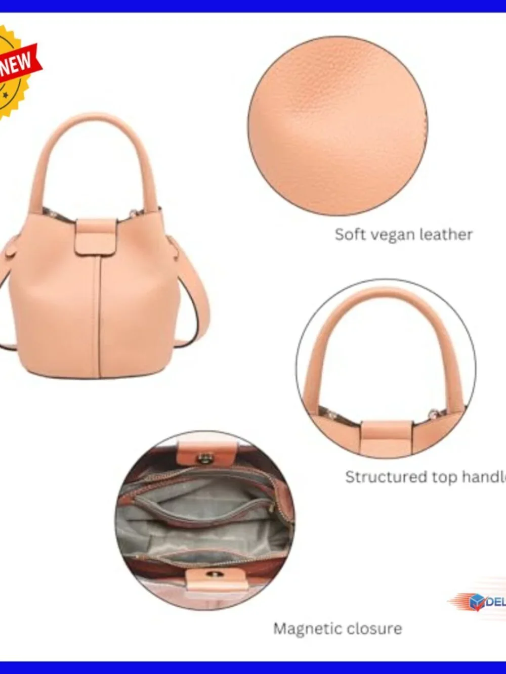 Vegan Leather Bucket Bag Hobo Crossbody Shoulder Purse Medium Size